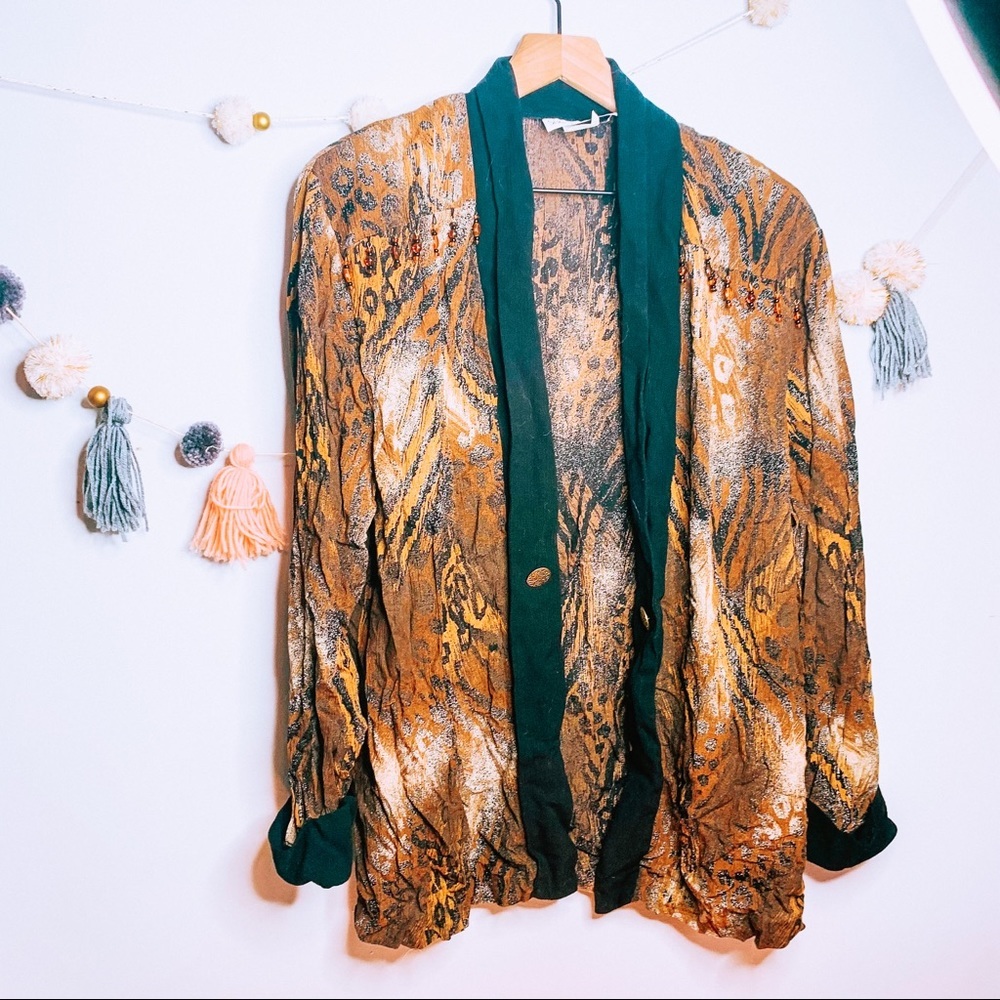VINTAGE 80s Beaded Leopard Print Popover
